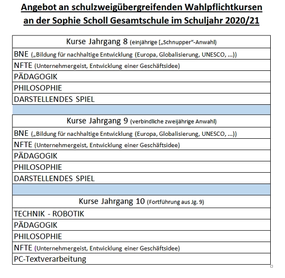 WP Angebote&nbsp;&copy;&nbsp;Sophie Scholl Gesamtschule